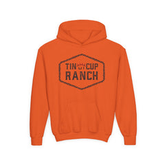 Rustic Ranch Youth Hoodie - Cozy Cotton Sweatshirt for Kids, Tin Cup Ranch Design, Perfect for Outdoor Adventures, Birthdays, Holidays